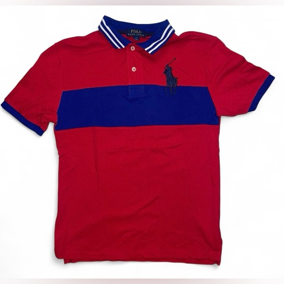 Polo Ralph Lauren Big Pony polo boys size large (14/16) red blue stripe collar - Picture 1 of 7